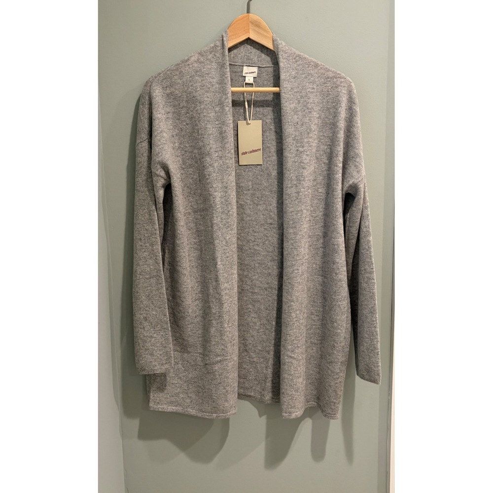 State Cashmere Womens 100% Premium Cashmere Open‎ Front Cardigan Pale Charcoal S